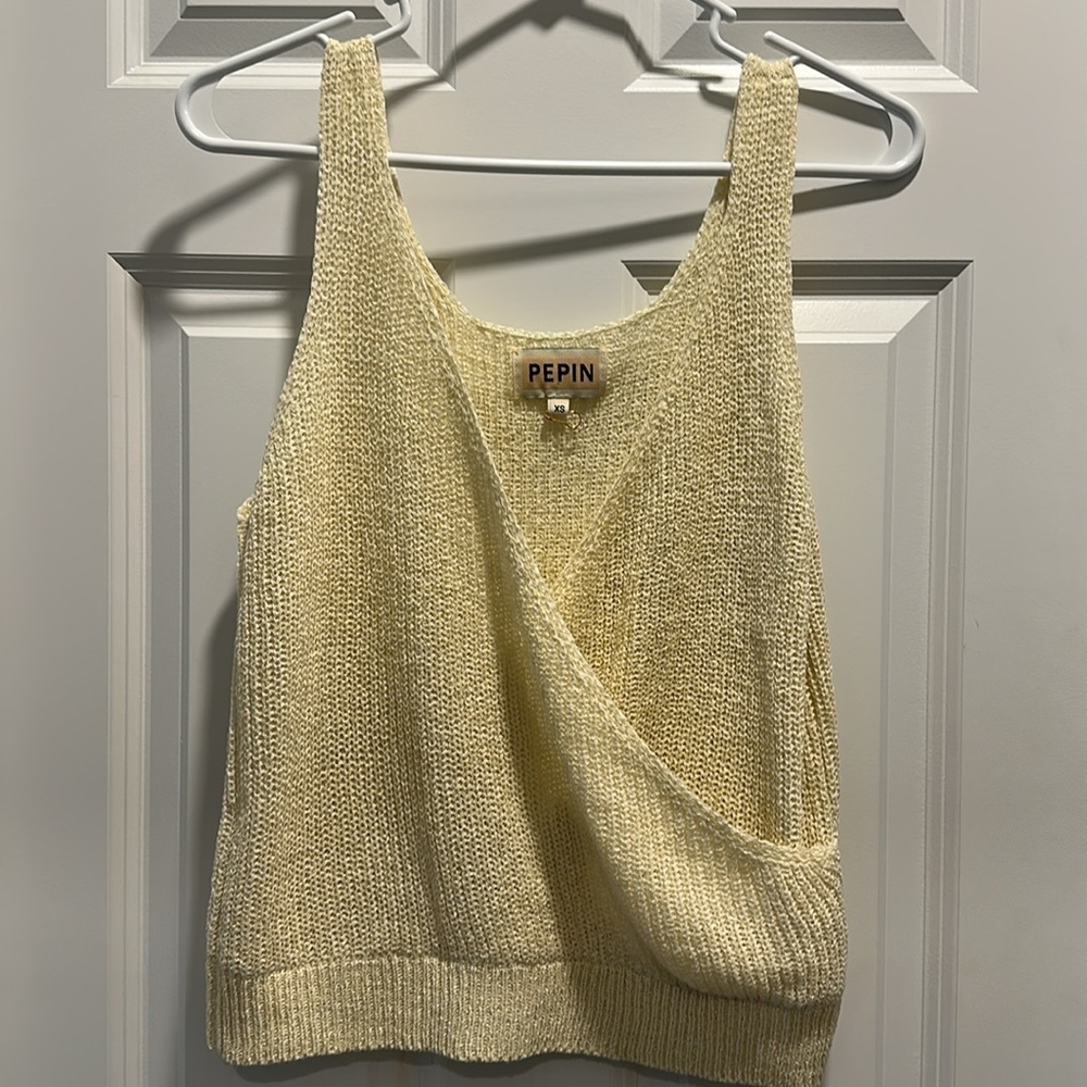 Anthropologie Pepin Knit Wrap Tank Top Cream Size XS